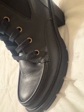 Sugar Black Leather Lace-Up Work Boot with Gold Eyelets